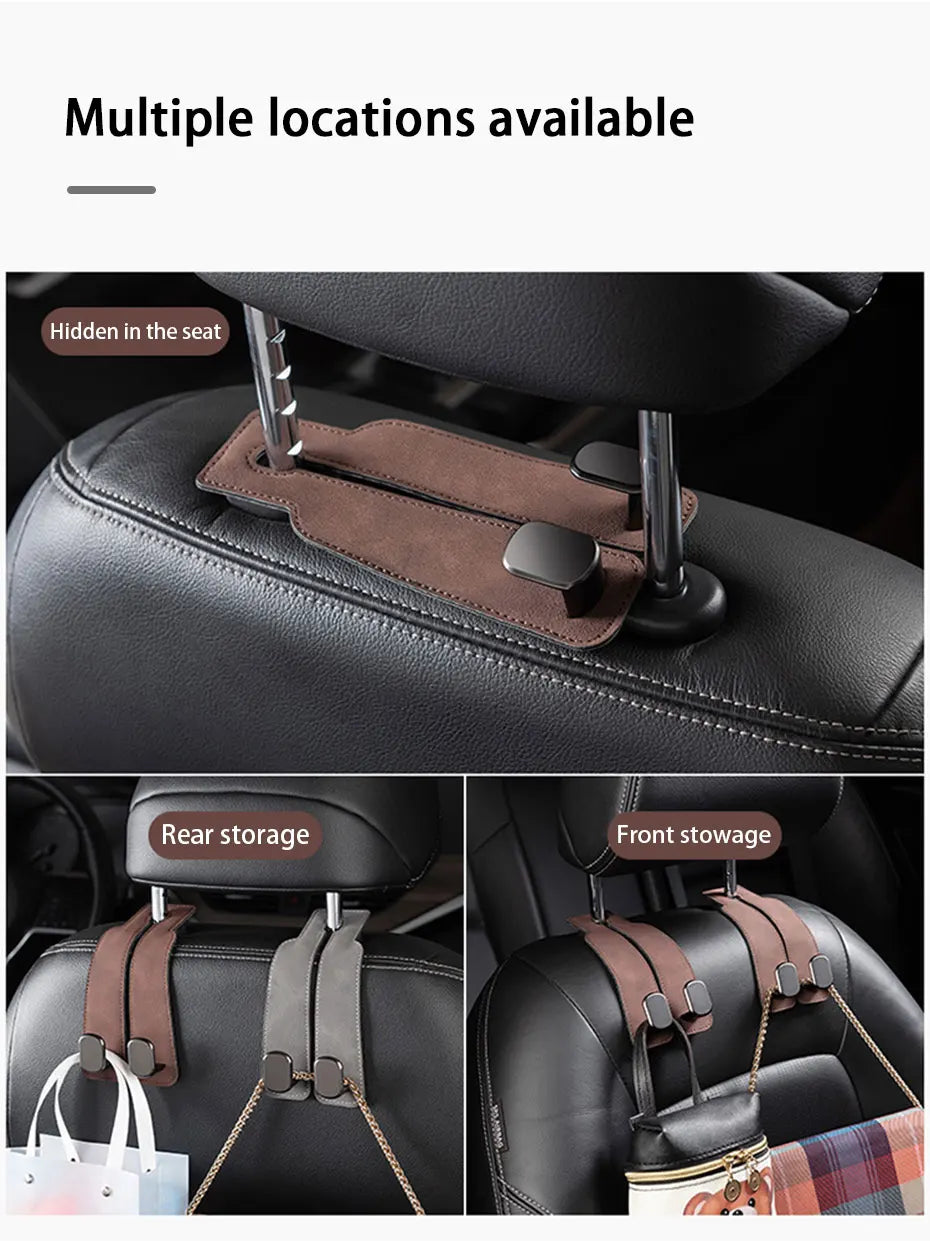 Universal 2-in-1 Car Seat Headrest Hook (Metal, Leather)