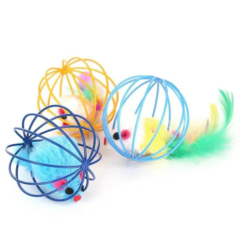 Colorful Cat Mouse Toy  Interactive Chase in Cage