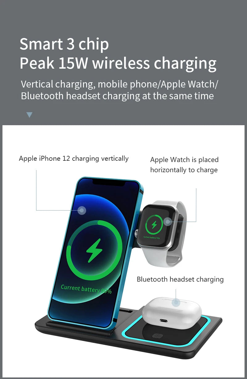 Foldable 3‑in‑1 Wireless Charger – Fast Charging Station for Apple Devices