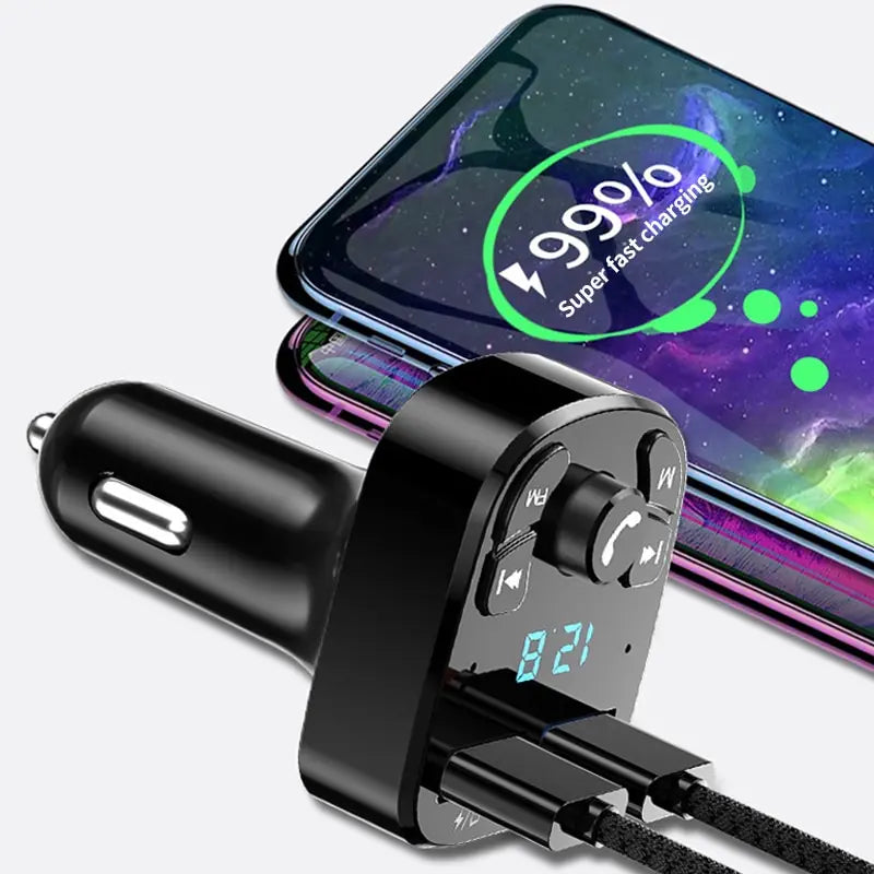 Car MP3 Player Bluetooth 5.0 FM Transmitter + Dual USB Charger