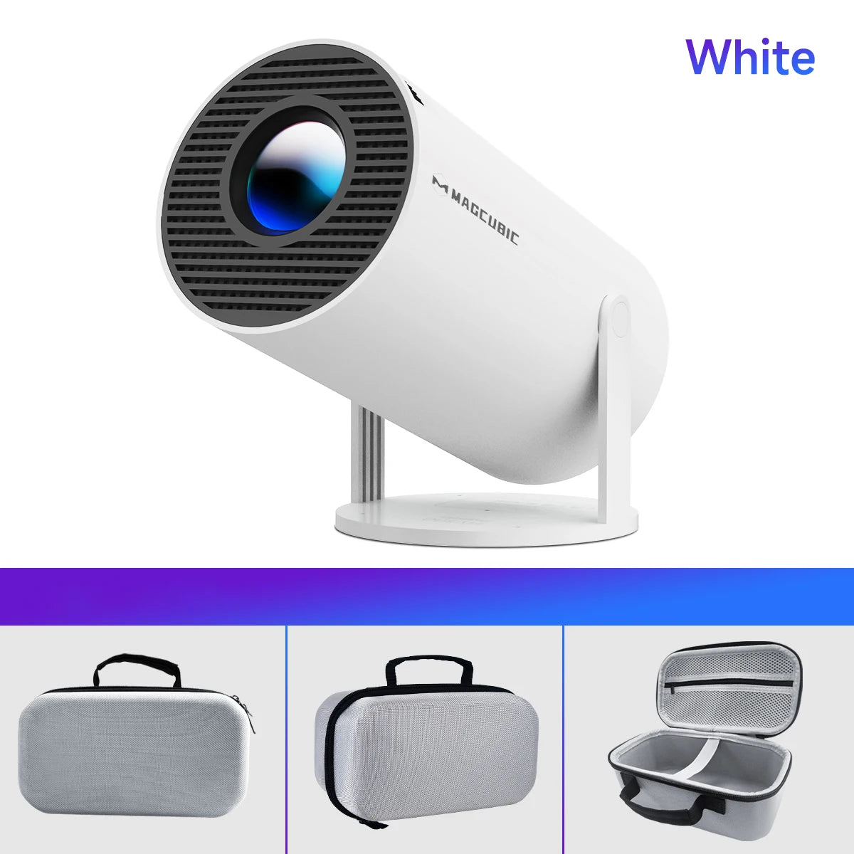 Magcubic HY300 Pro – compact projector with Android 14, 8K support, WiFi 6, and Bluetooth 5.4. Perfect for home cinema and outdoor use