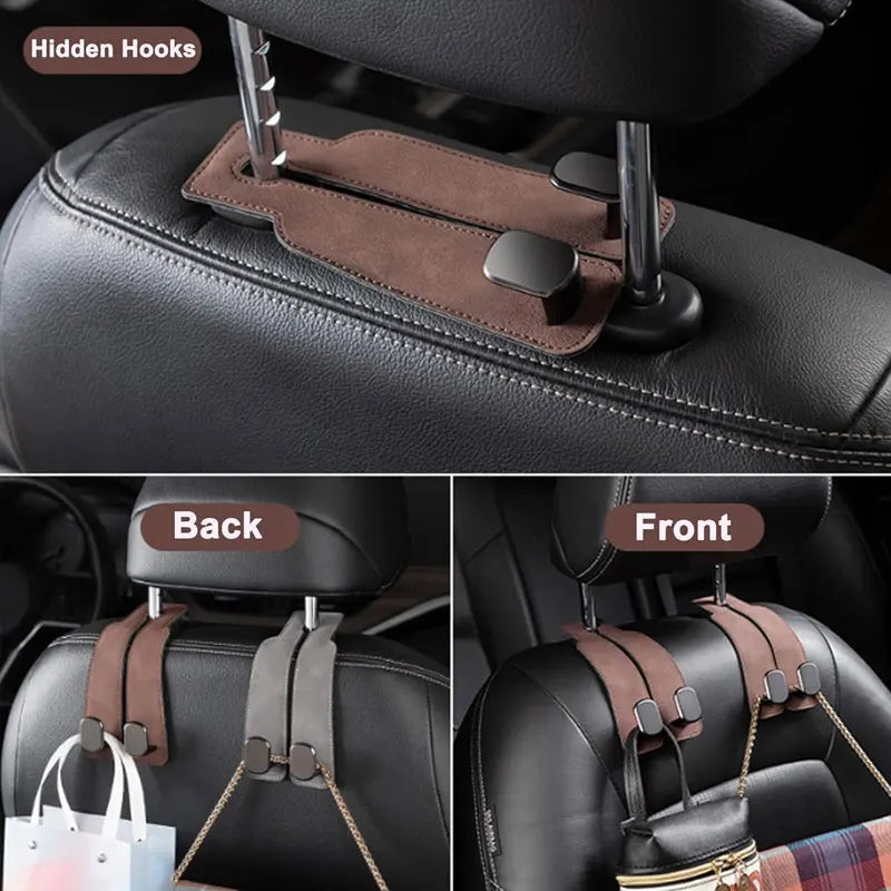 Universal 2-in-1 Car Seat Headrest Hook (Metal, Leather)