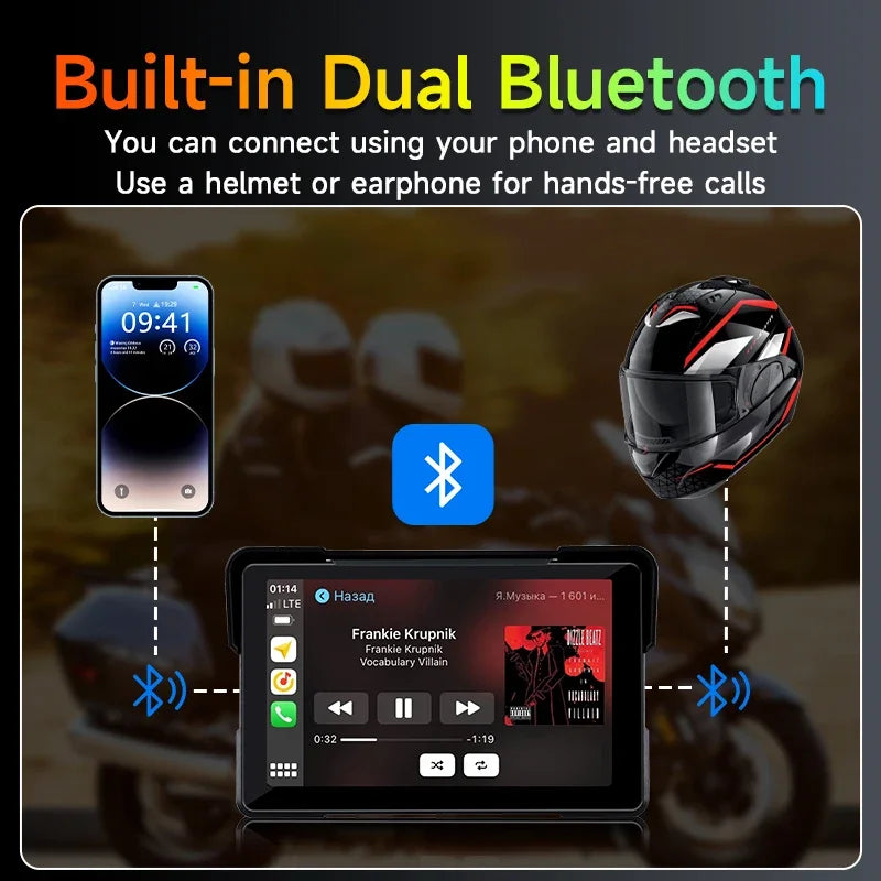 Jansite 5/7" CarPlay Motorcycle GPS DVR Wireless Android Auto IPX7 Monitor