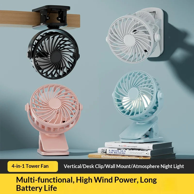 HOMEFISH Portable Clip Fan 720° (Rechargeable, Hanging, Night Light)