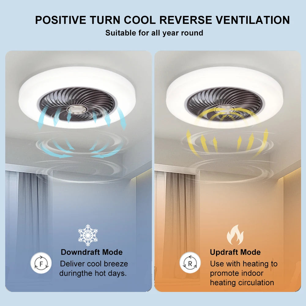 Smart Ceiling Fan with Light, Remote Control, Silent 52cm Invisible Blades