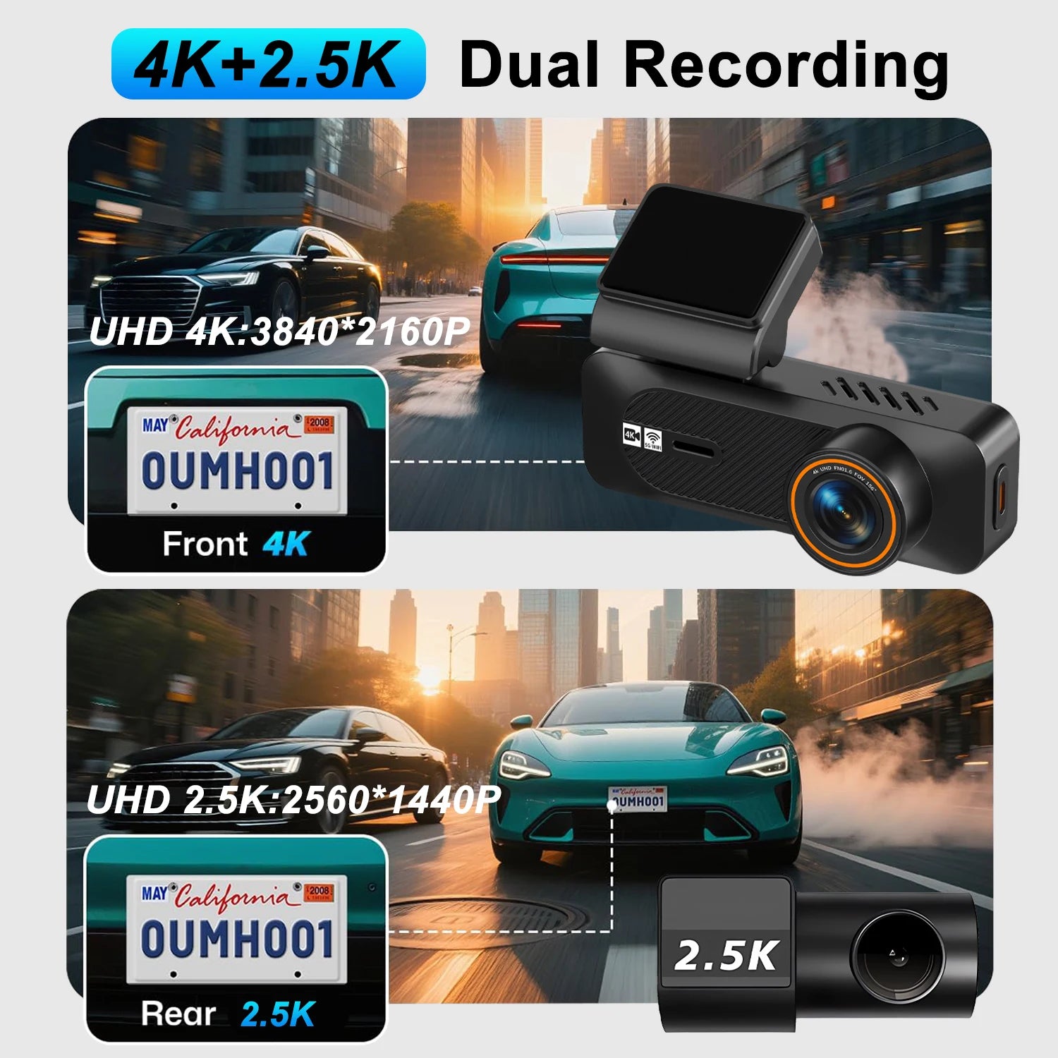 4K Dual Dash Cam with ADAS & GPS – 5G WiFi, Front 4K + Rear 2.5K, Night Vision 24H Smart Car DVR
