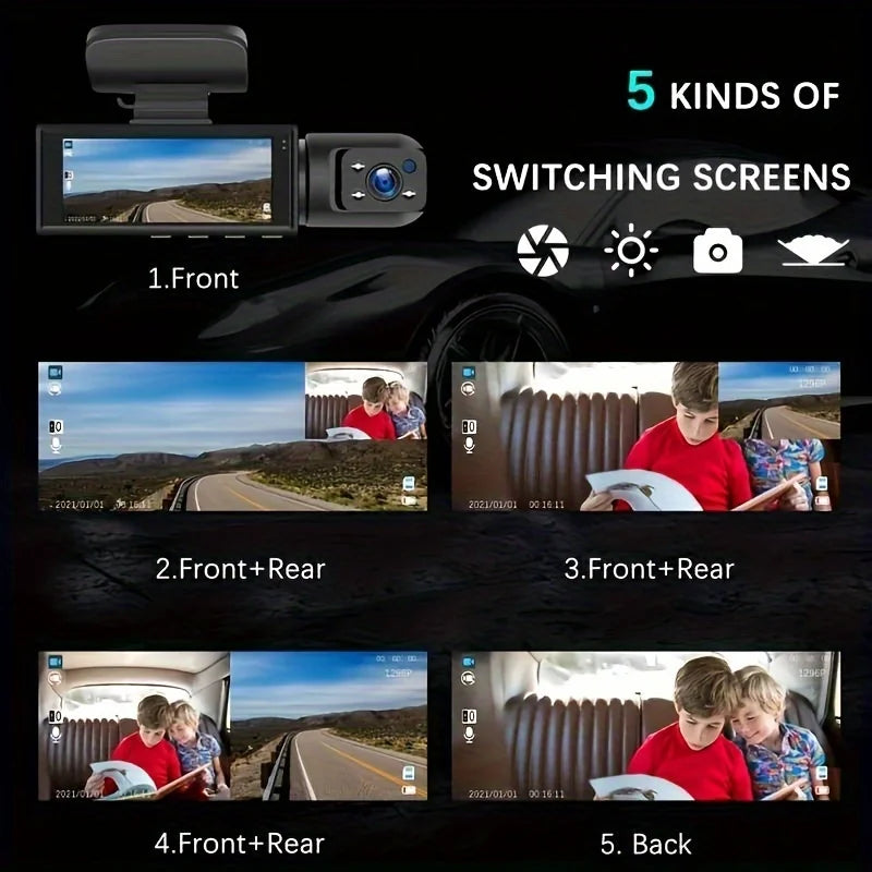 Dual Lens Full HD 1080P Car Dash Cam (Front + Cabin Recorder)