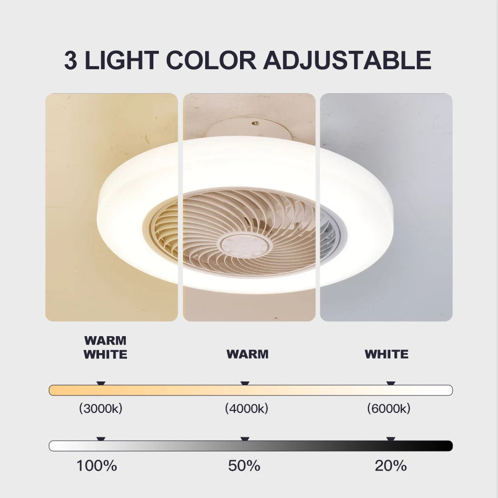 Smart Ceiling Fan with Light, Remote Control, Silent 52cm Invisible Blades