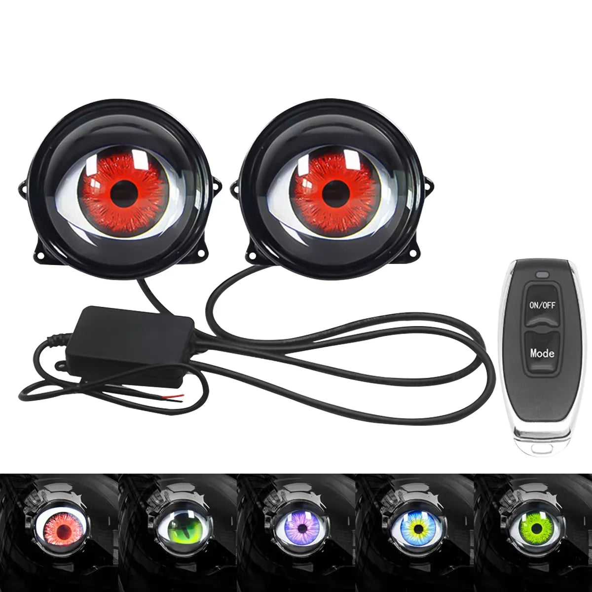 3-Devil’s Eye LED billygter (12V) med fjernbetjening – til retrofit og styling