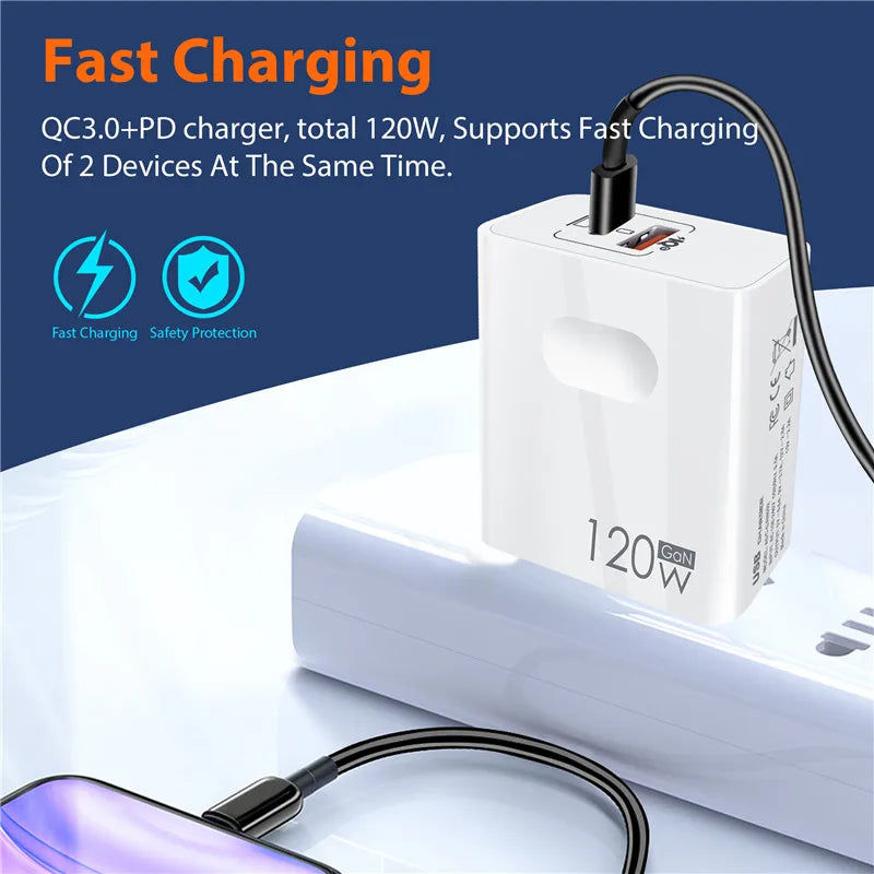 120W USB-C Fast Charger (PD + QC3.0)