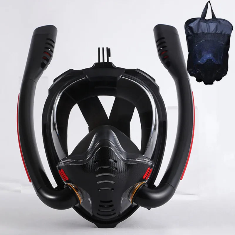 Full Dry Snorkel Mask with Dual Tubes – Silicone Diving Mask for Adults