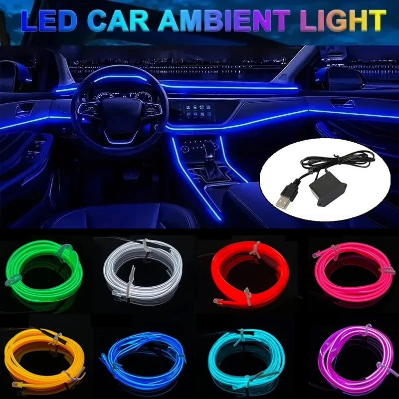 1–5m LED decorative light – flexible neon strip with USB for car, party, and ambient lighting