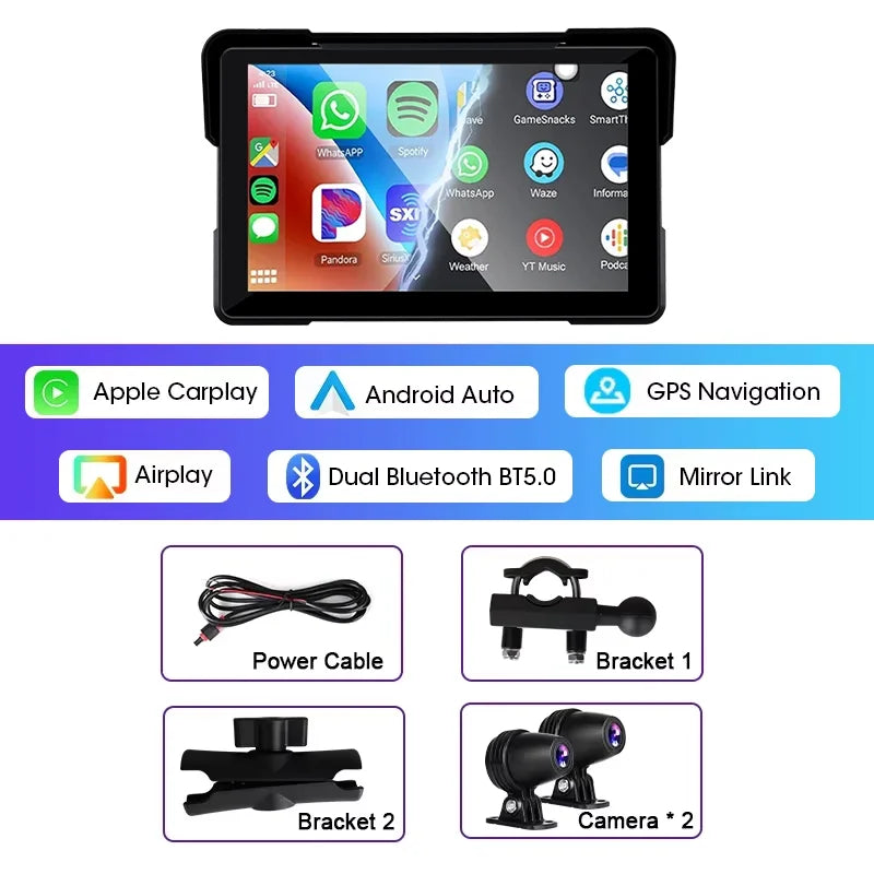 Jansite 5/7" CarPlay Motorcycle GPS DVR Wireless Android Auto IPX7 Monitor