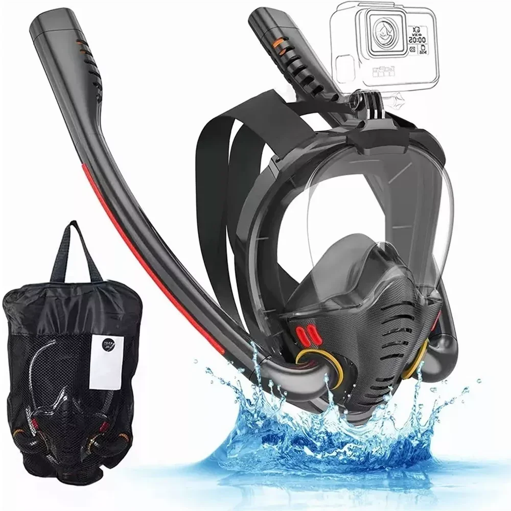 Full Dry Snorkel Mask with Dual Tubes – Silicone Diving Mask for Adults