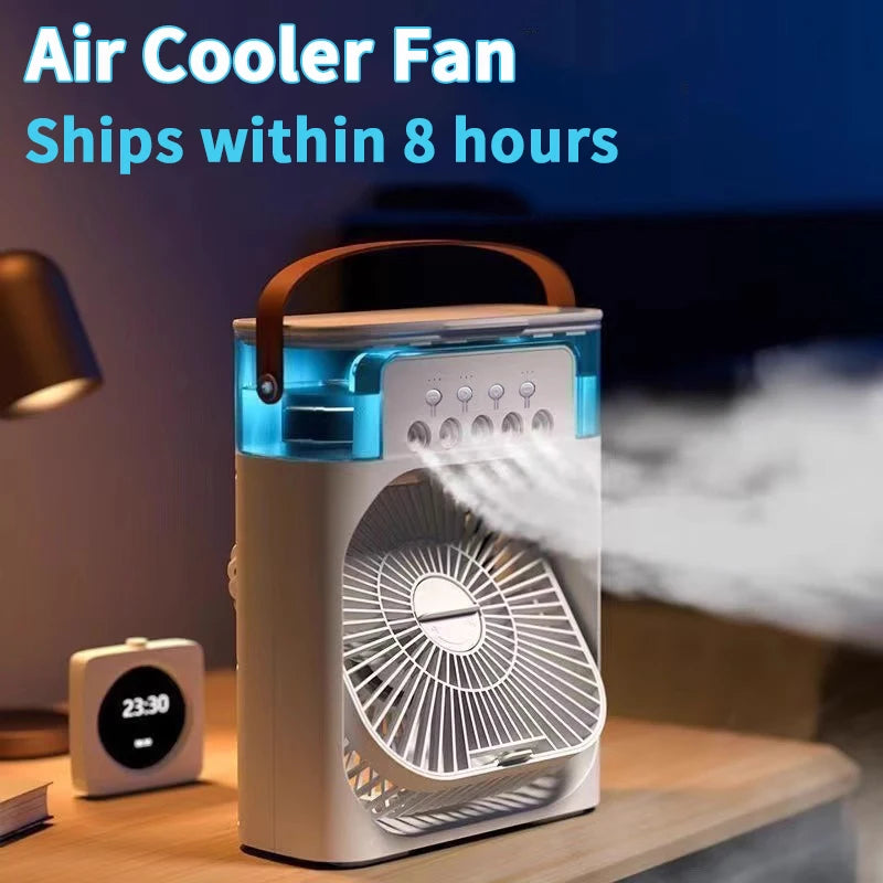 3-in-1 Mini Air Cooler Fan – Humidifier, LED Night Light, Portable Home/Office Fan