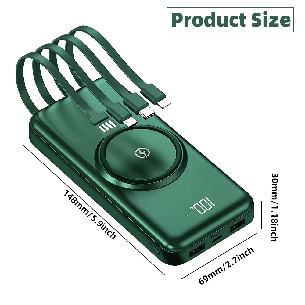 20000mAh Wireless Fast Charging Power Bank (Built-in Cables)