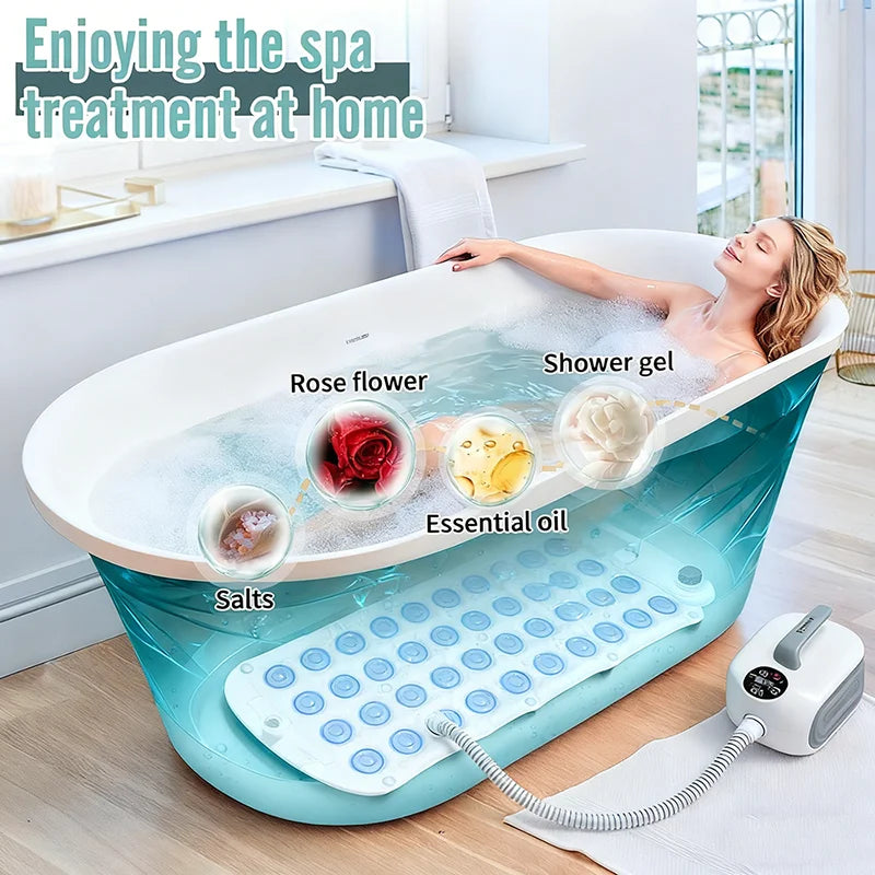 Portable Spa Bubble Bath Massager with Pillow & Anti-Slip Pad