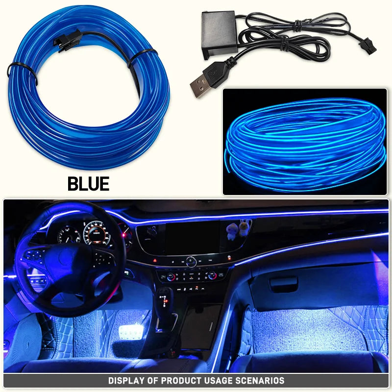 1–5m LED decorative light – flexible neon strip with USB for car, party, and ambient lighting