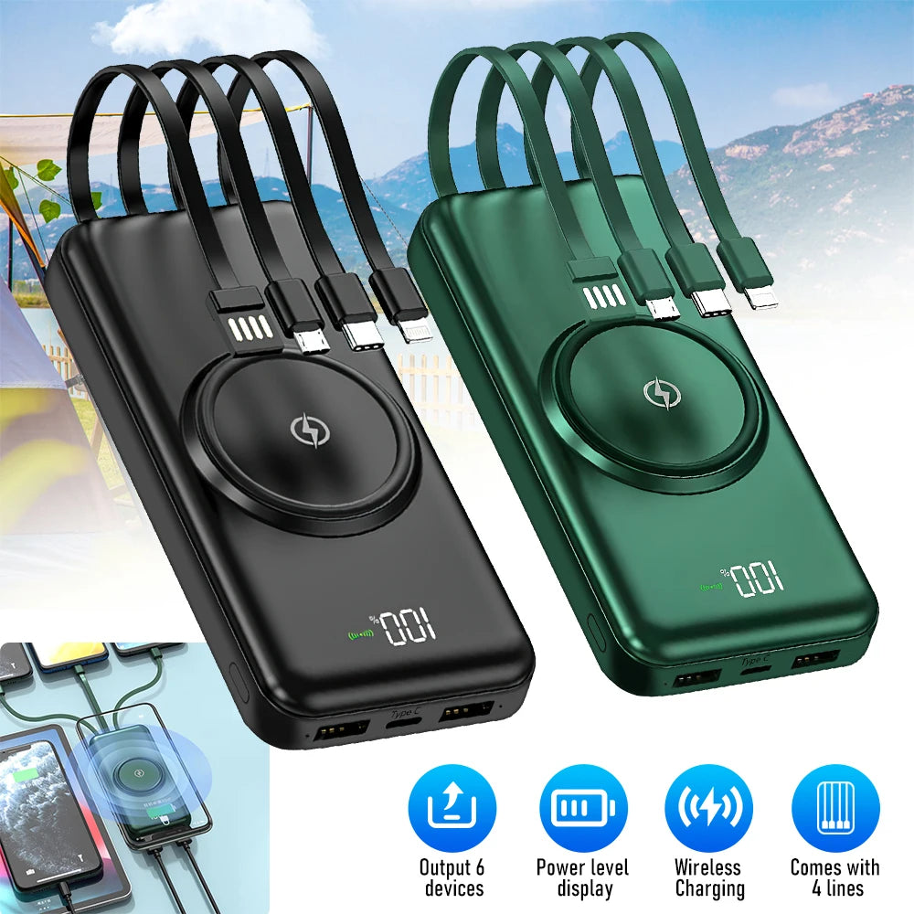 20000mAh Wireless Fast Charging Power Bank (Built-in Cables)