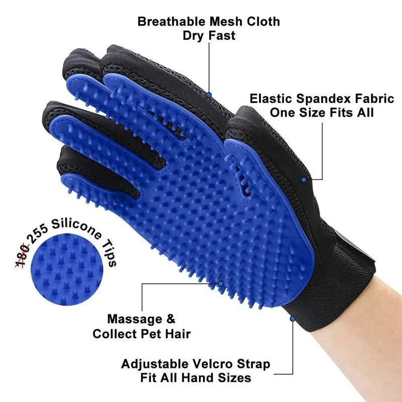 Silicone Pet Grooming Gloves – Hair Brush & Remover for Dogs & Cats