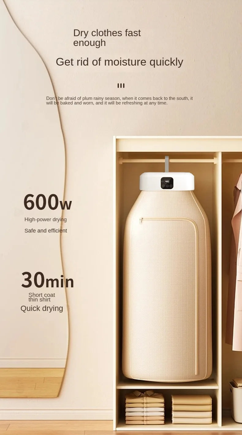“Remote Control Electric Clothes Dryer – Multifunctional, Warm Air, Timer