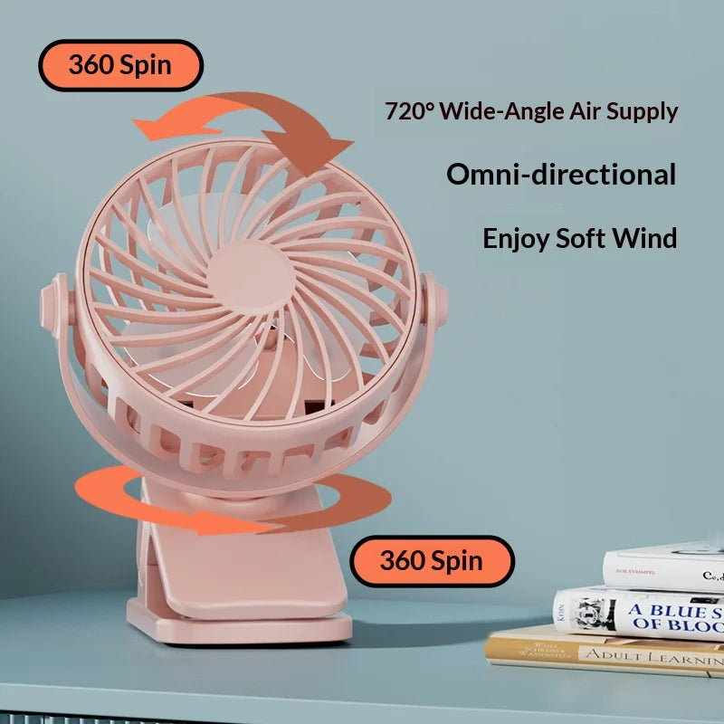 HOMEFISH Portable Clip Fan 720° (Rechargeable, Hanging, Night Light)