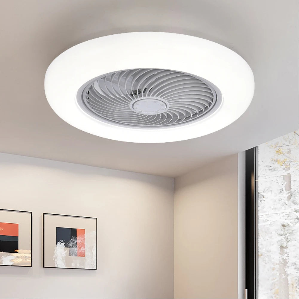 Smart Ceiling Fan with Light, Remote Control, Silent 52cm Invisible Blades