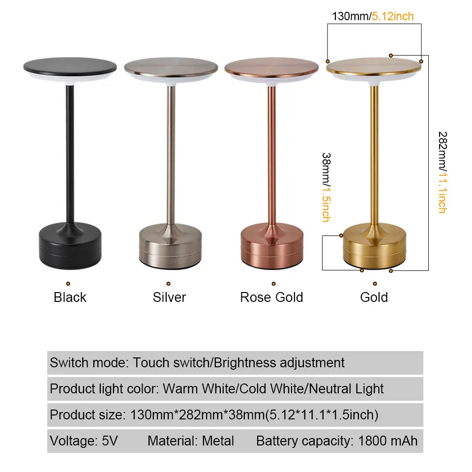 LED Touch Table Lamp – USB Rechargeable Portable Night Light
