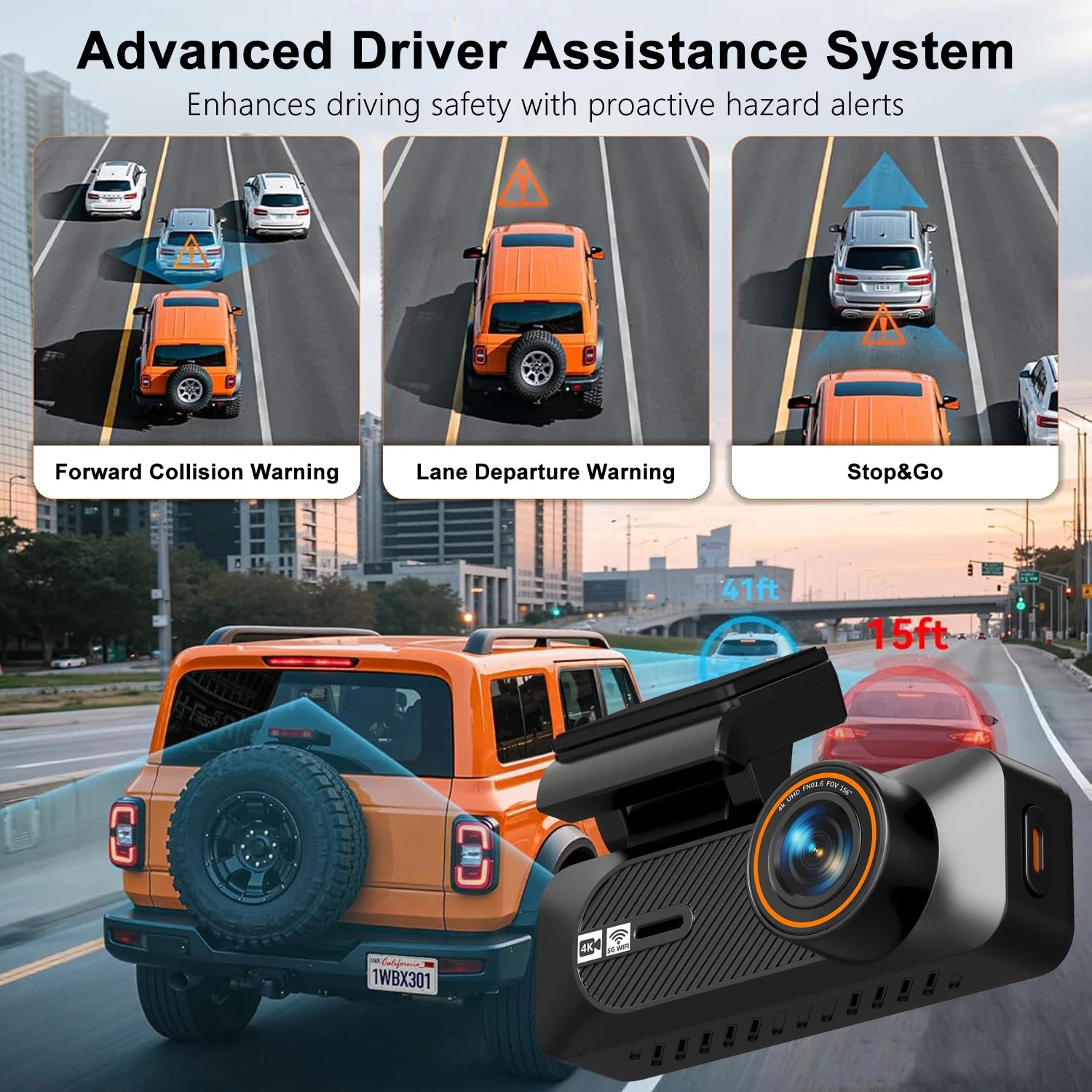 4K Dual Dash Cam with ADAS & GPS – 5G WiFi, Front 4K + Rear 2.5K, Night Vision 24H Smart Car DVR