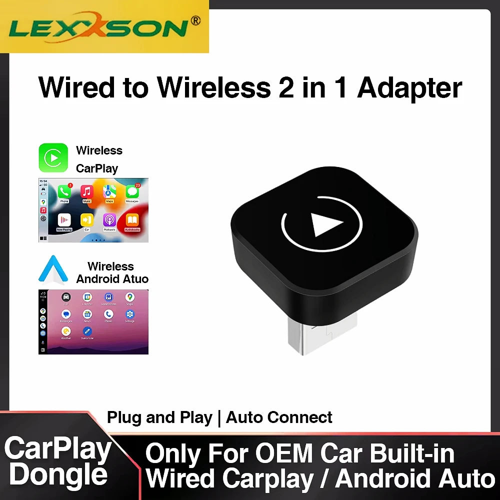2-in-1 Wireless CarPlay & Android Auto AI Smart Adapter (for Wired CarPlay Cars)