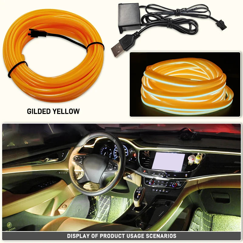 1–5m LED decorative light – flexible neon strip with USB for car, party, and ambient lighting