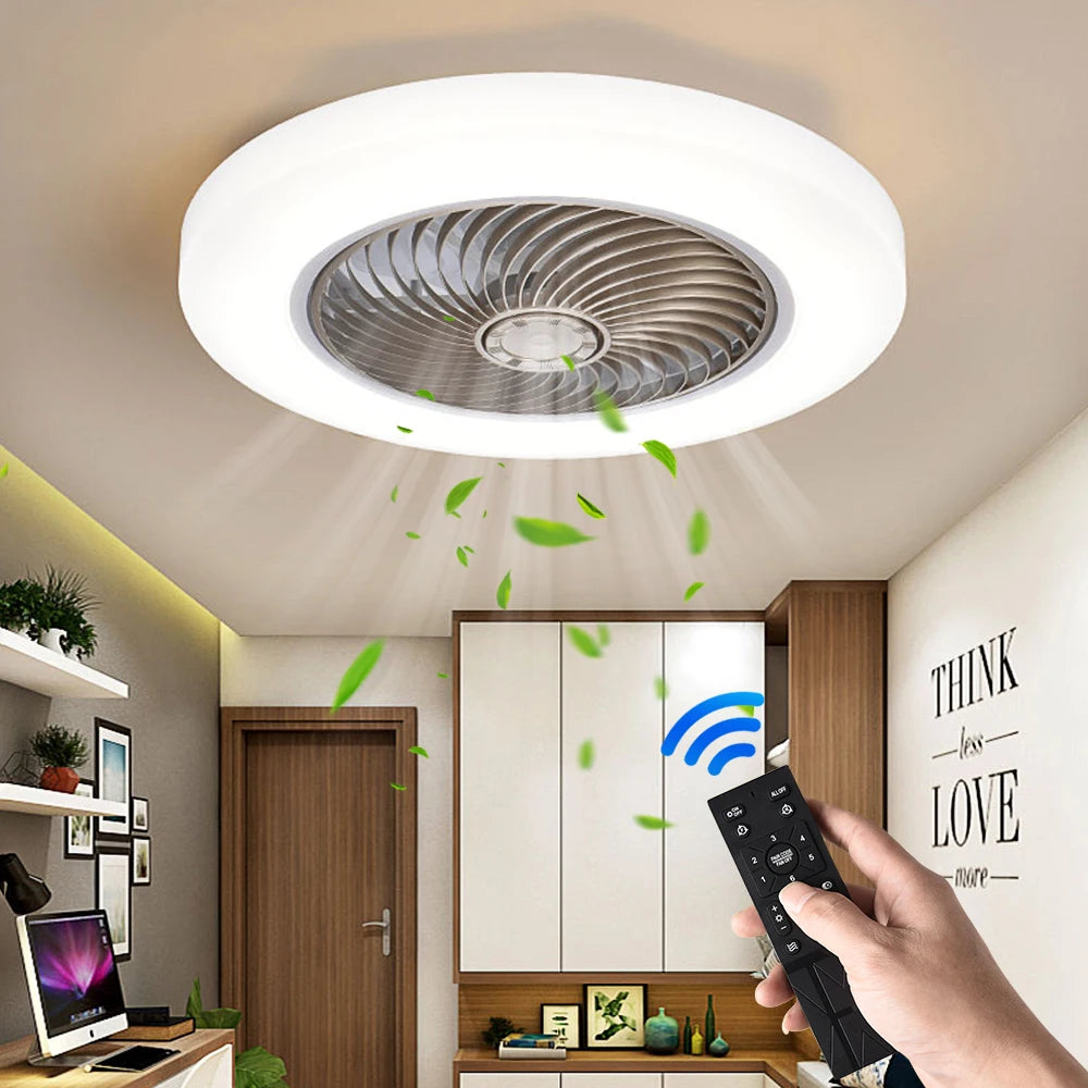 Smart Ceiling Fan with Light, Remote Control, Silent 52cm Invisible Blades