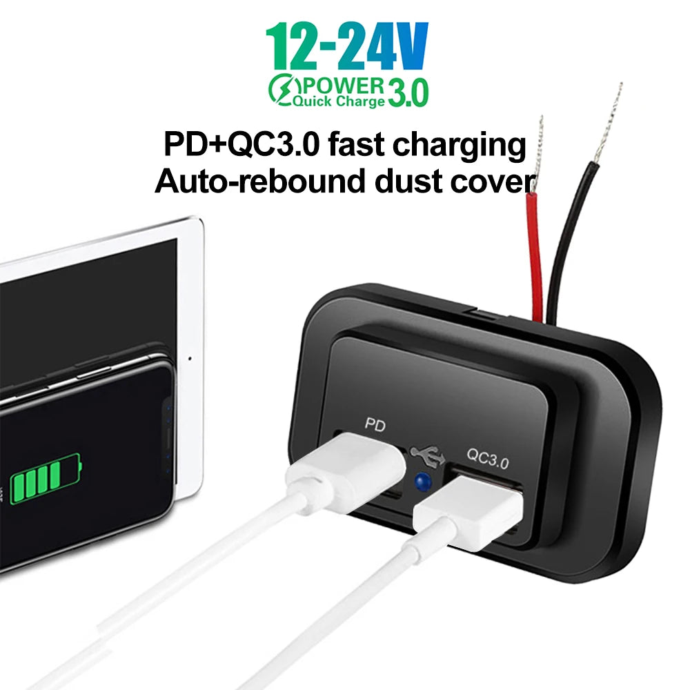 Dual USB Fast Car Charger (PD + QC3.0) med LED
