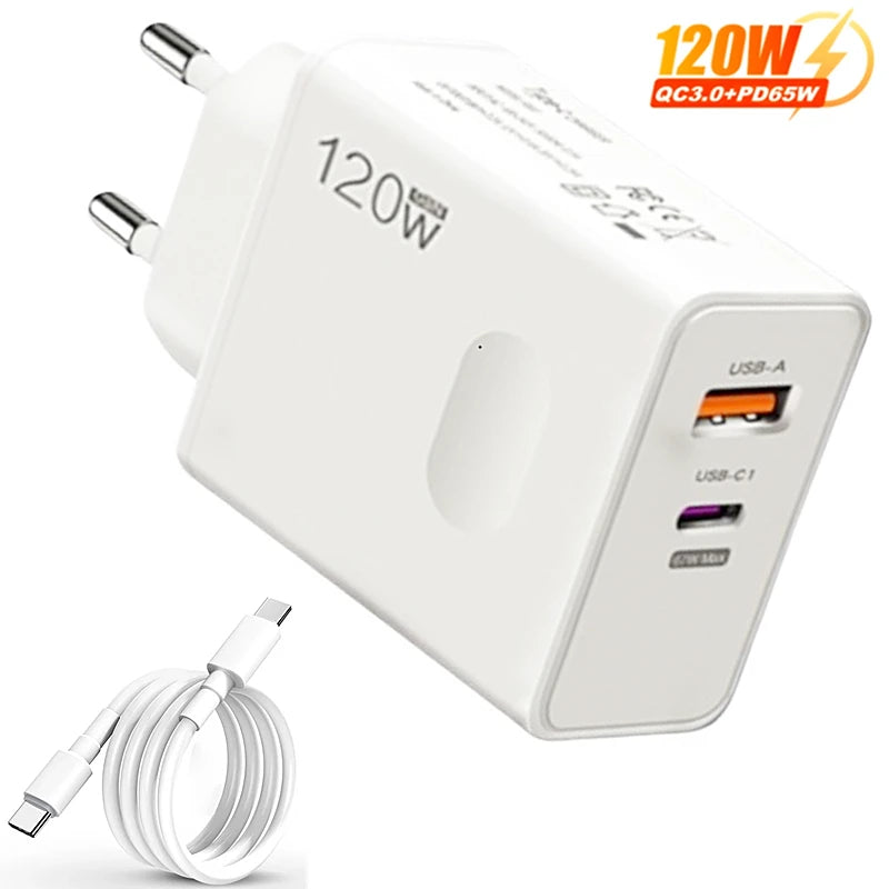120W USB-C Fast Charger (PD + QC3.0)