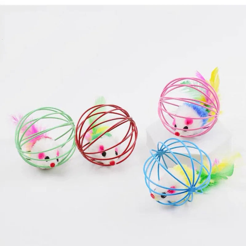 Colorful Cat Mouse Toy  Interactive Chase in Cage