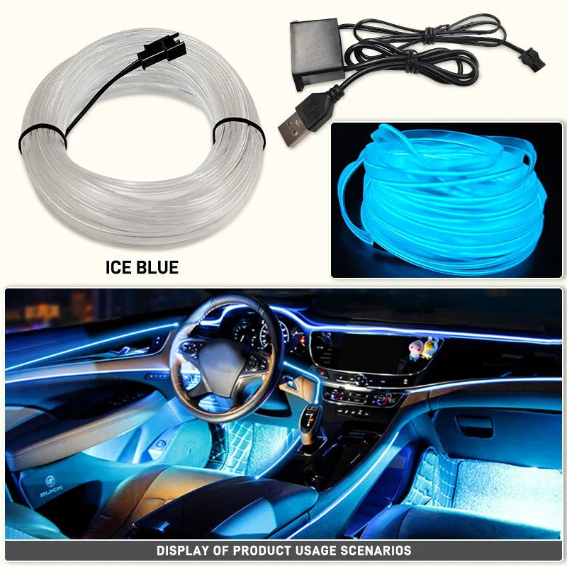 1–5m LED decorative light – flexible neon strip with USB for car, party, and ambient lighting