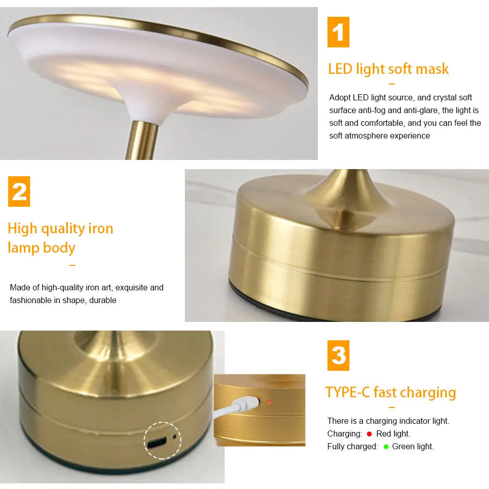 LED Touch Table Lamp – USB Rechargeable Portable Night Light
