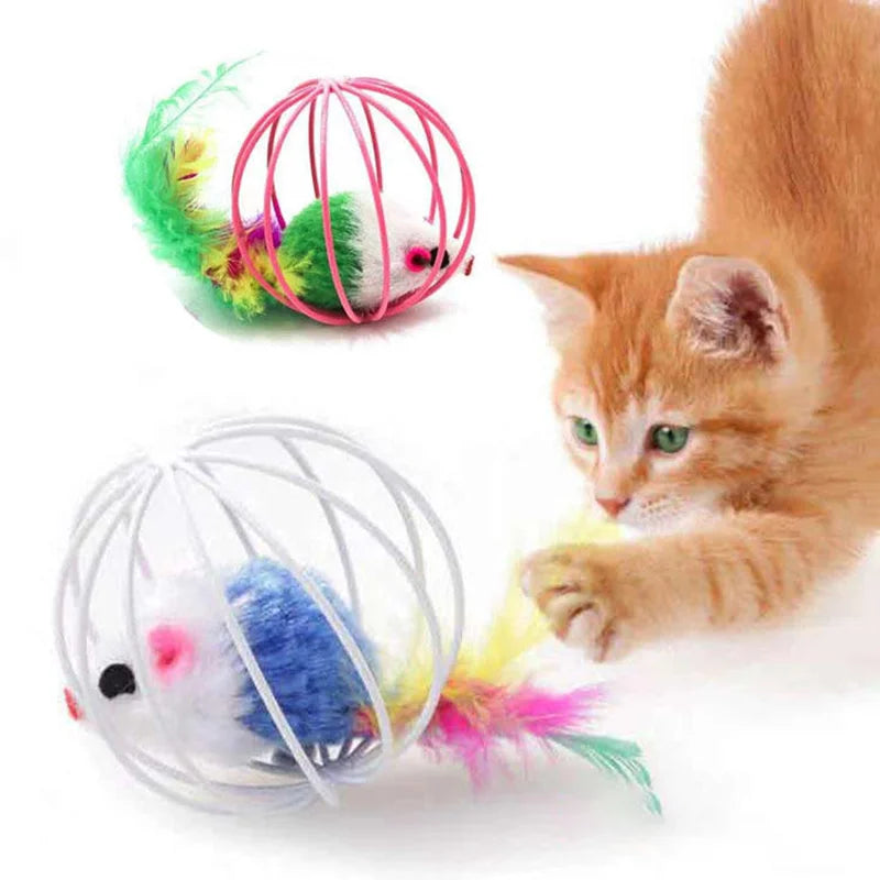 Colorful Cat Mouse Toy  Interactive Chase in Cage