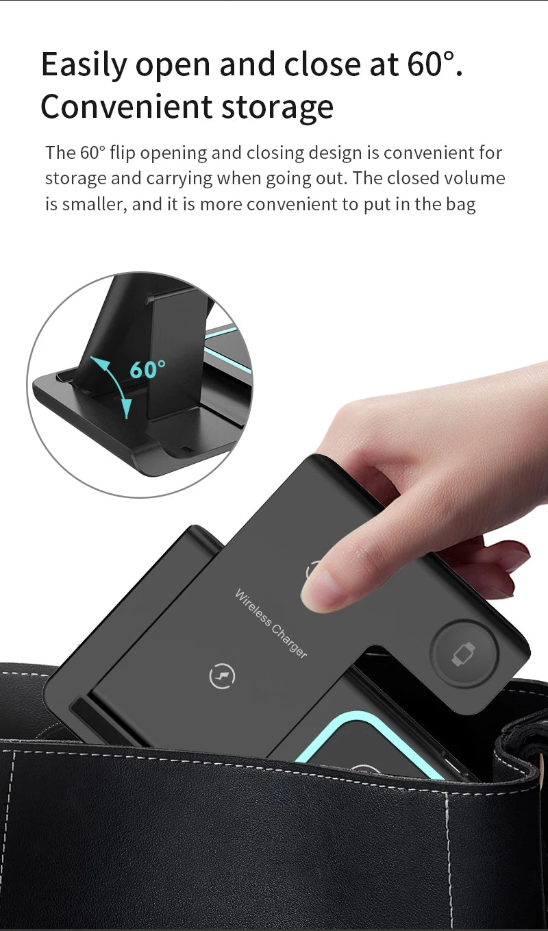 Foldable 3‑in‑1 Wireless Charger – Fast Charging Station for Apple Devices