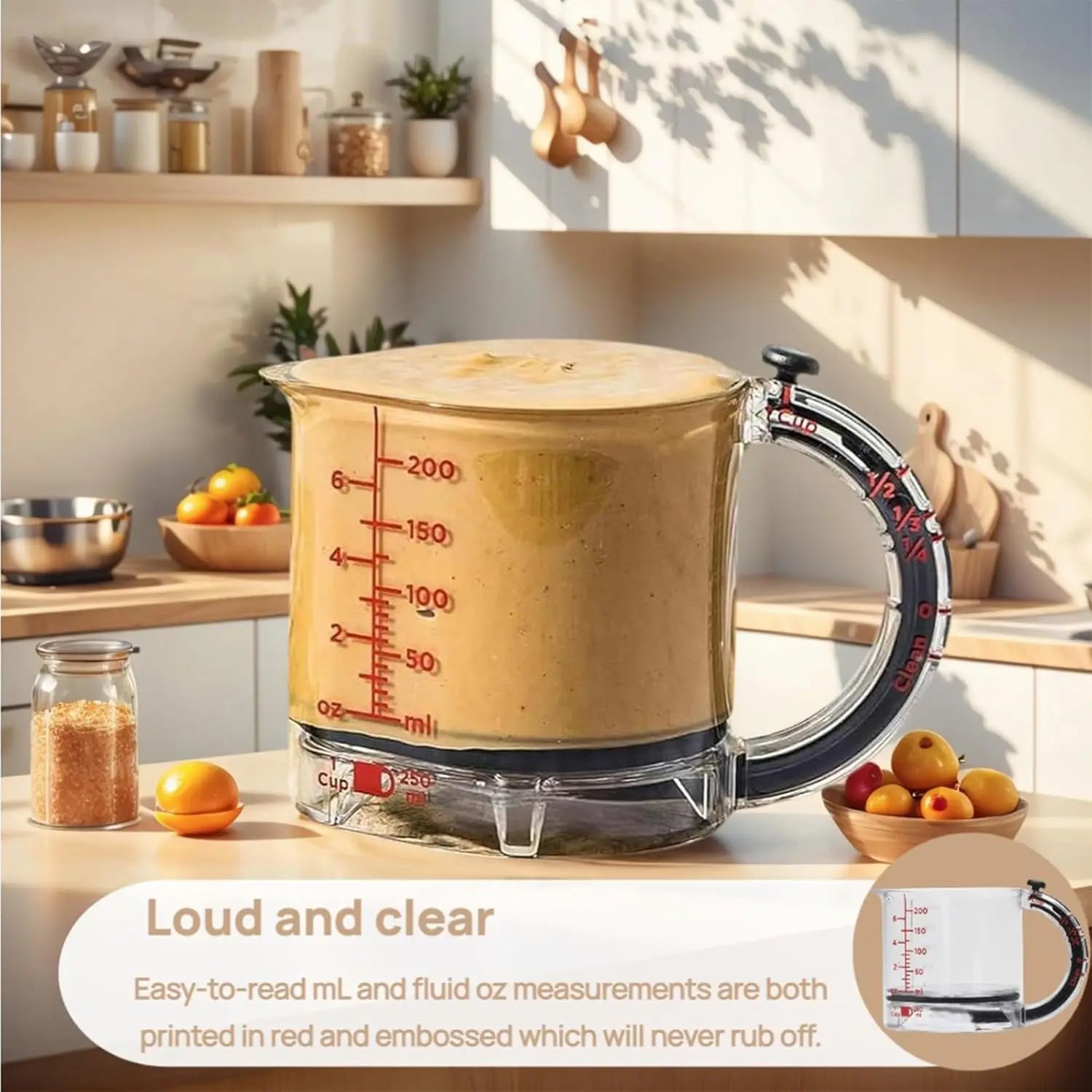 4-in-1 Adjustable Measuring Cup – Multi Kitchen Tool with Scraper Base