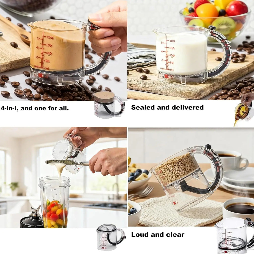4-in-1 Adjustable Measuring Cup – Multi Kitchen Tool with Scraper Base