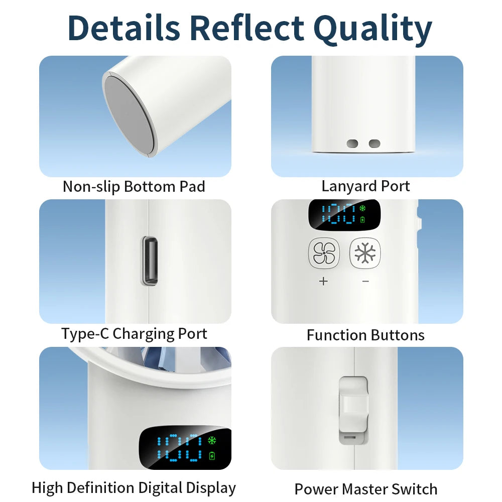 Mini Handheld Fan – USB, LED Display, 100 Speeds, Cooling Fan