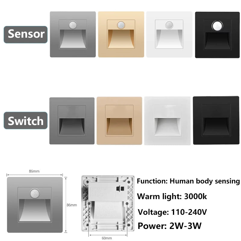 PIR Motion Sensor LED Night Light AC 110–240V for Wall & Staircase
