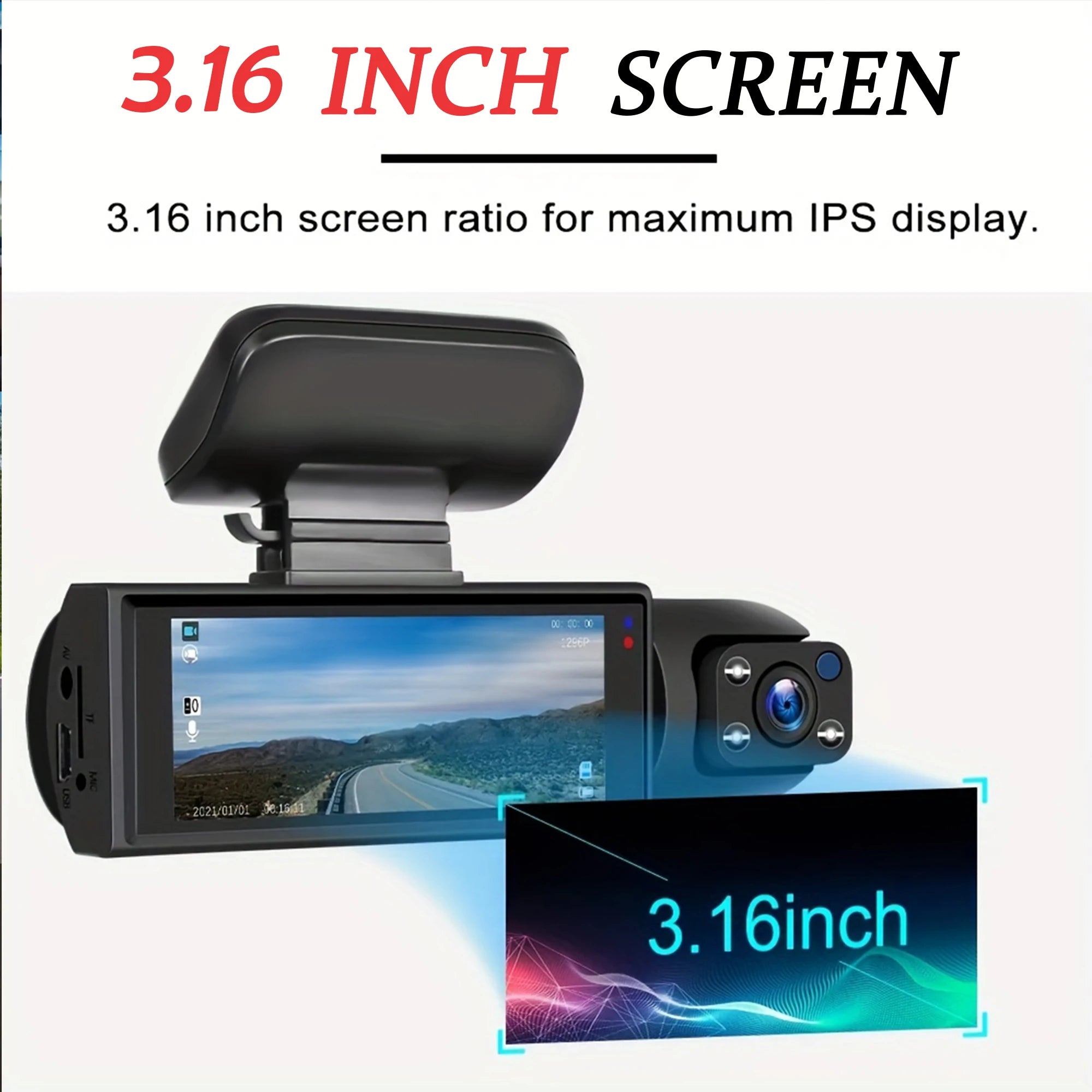 Dual Lens Full HD 1080P Car Dash Cam (Front + Cabin Recorder)