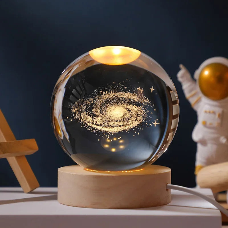 USB LED Galaxy Crystal Ball Night Light – 3D Moon Lamp Home Decor