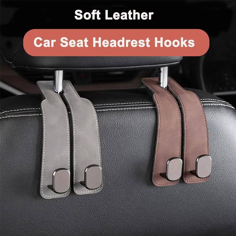 Universal 2-in-1 Car Seat Headrest Hook (Metal, Leather)