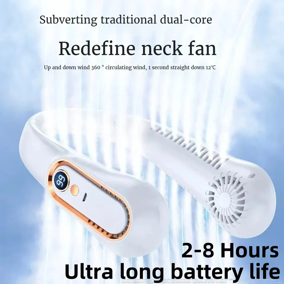 Neck Fan 8000mAh – Bladeless USB Mini Air Cooler LED Display