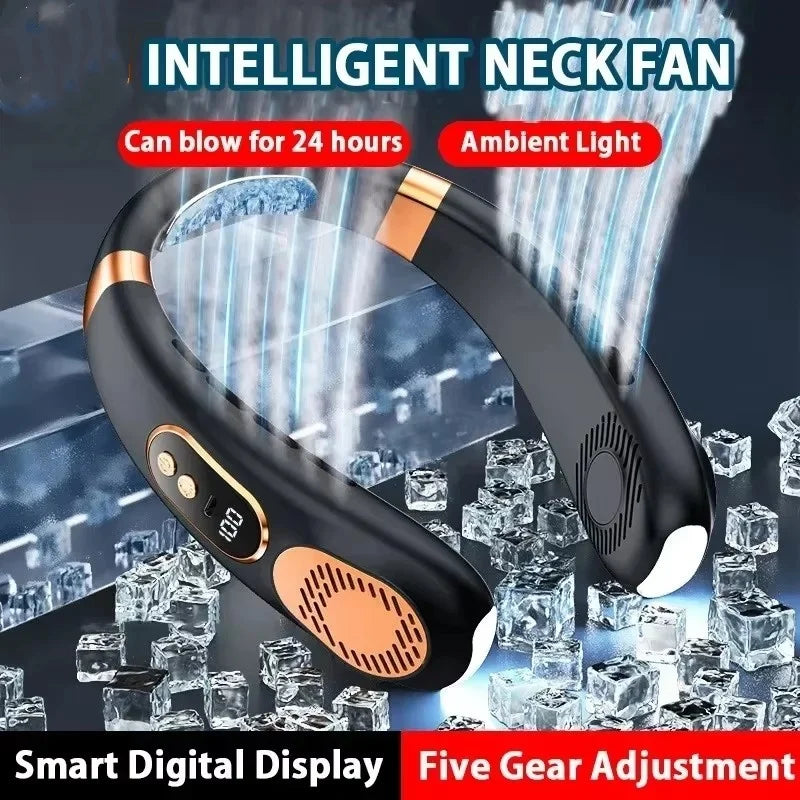Neck Fan 8000mAh – Bladeless USB Mini Air Cooler LED Display