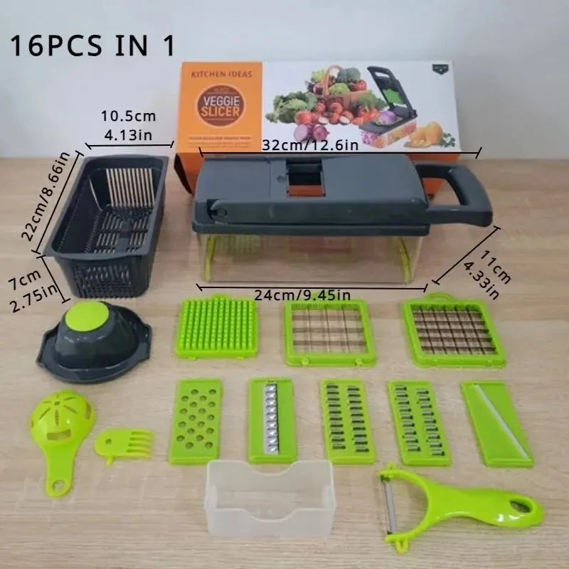 16pcs Vegetable Chopper Set – Onion & Food Slicer Dicer