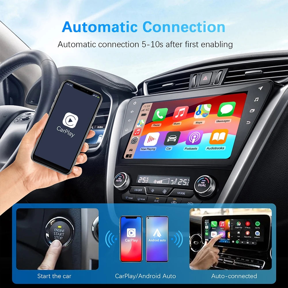 2-i-1 Trådløs CarPlay & Android Auto Adapter
